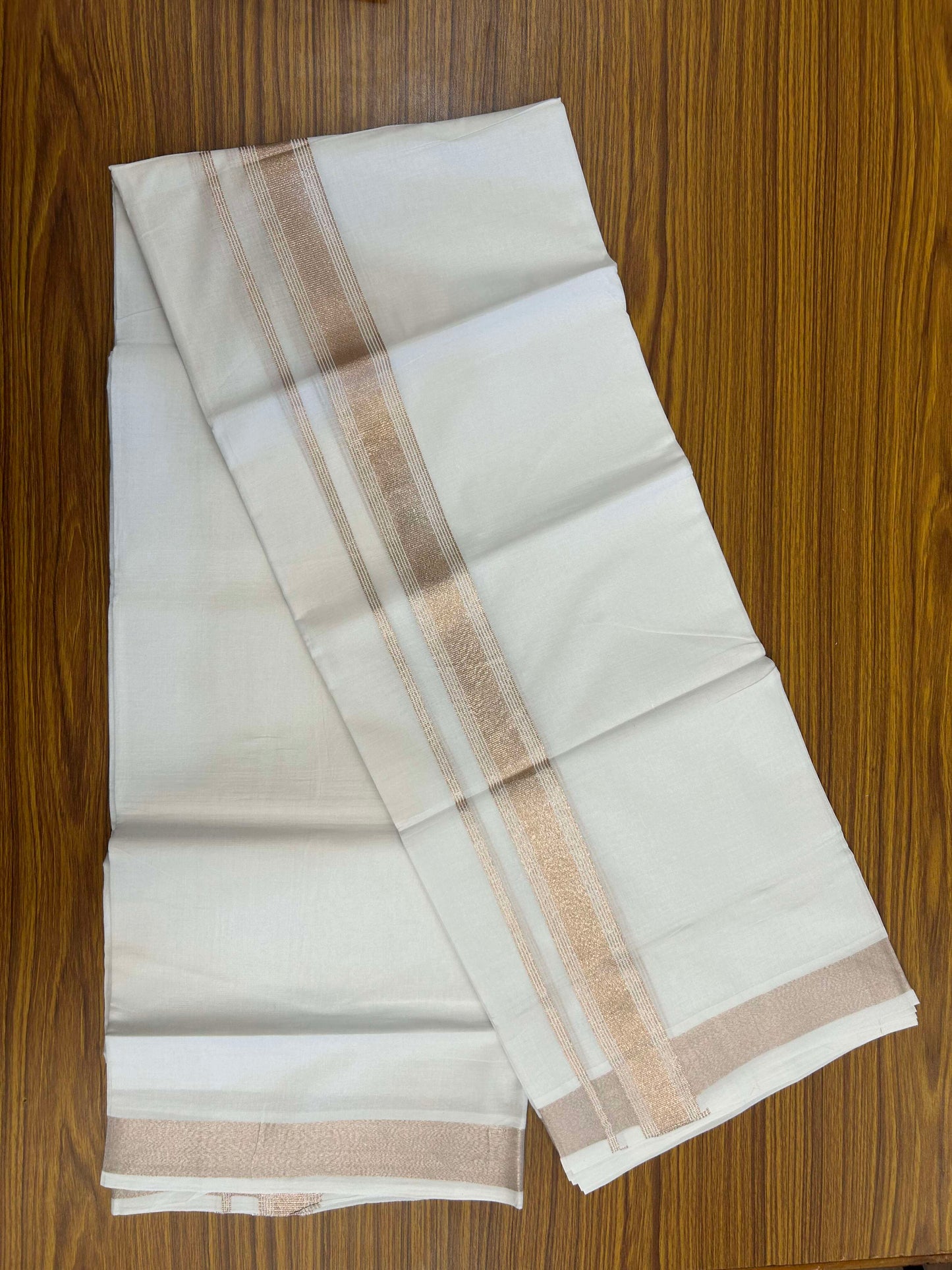 20% Discount ! Kaitharikada Balaramapuram 100% Cotton Pure White Double Mundu/Dothi - 100x80 - 1.5 inch Copper Silver Kasav Striped Kara 3.90 m (8 muzham) - 16 KK5301CKS