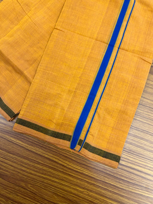 Handloom Single Hallmarked - 10% Discount !! KaithariKada 100% Pure Cotton - Mundu/Dhoti 1.5 cm Blue & Sage Green shaded Kara with Kavi colour Body - (2 meter / 4 muzham) - 2 KK8033 ELA