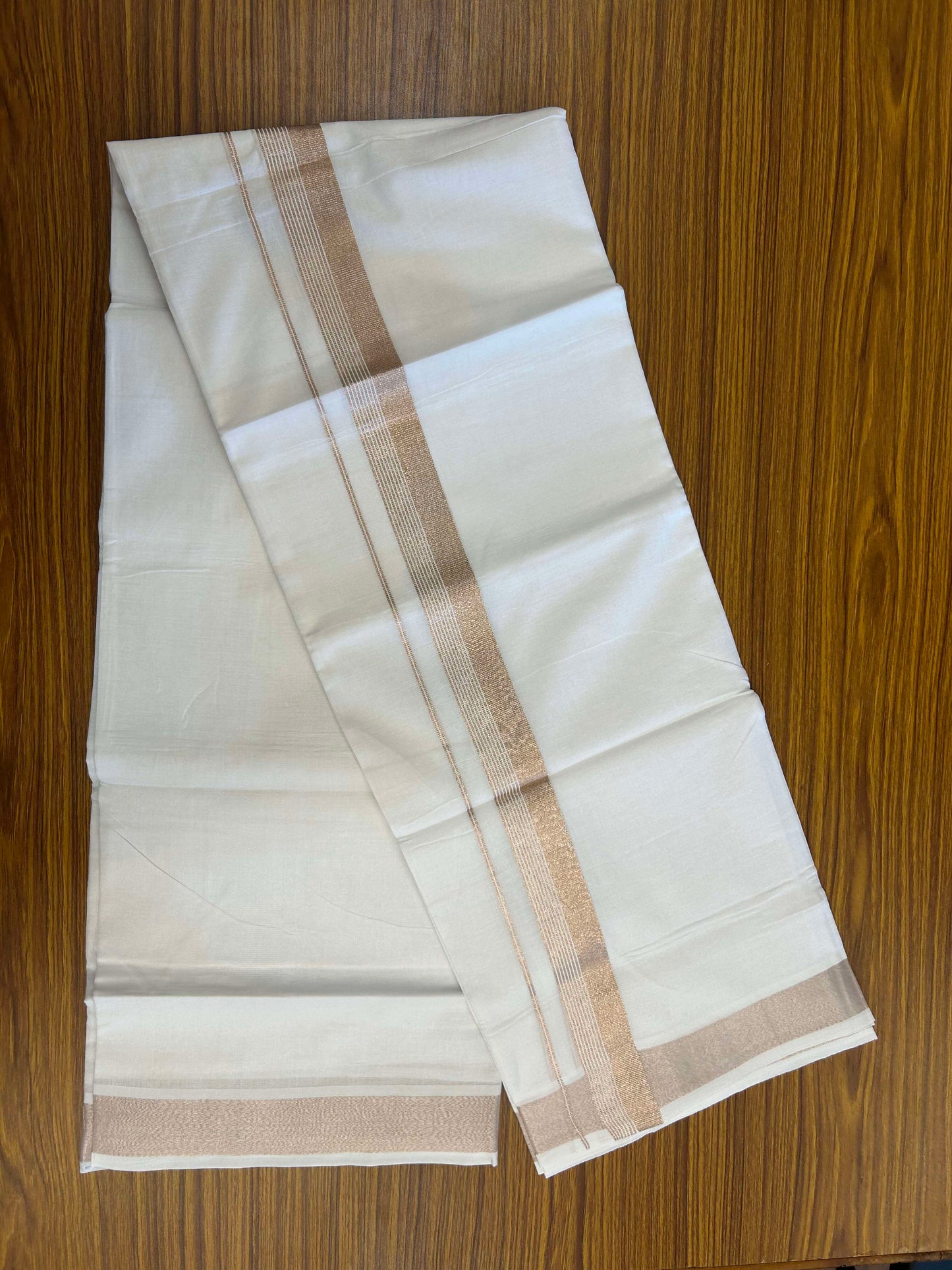 20% Discount ! Kaitharikada Balaramapuram 100% Cotton Pure White Double Mundu/Dothi - 100x80 - 1.5 inch Copper Silver Kasav Striped Kara 3.90 m (8 muzham) - 17 KK5301CKS