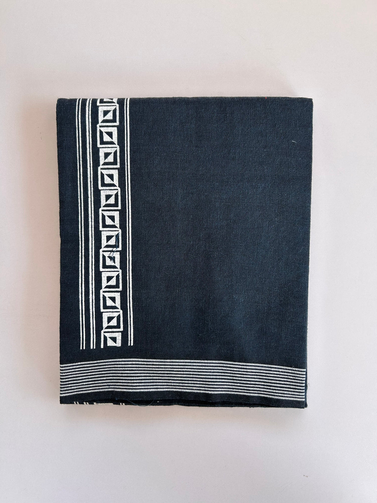 Single Kaily / Lungi - Kaitharikada - Mixed Cotton - 2/40s twisted - 2 inch White Printed Design Kara With Peacock Blue & Black Colour Body (2 meter / 4 muzham) - 2 KK8089 SAT