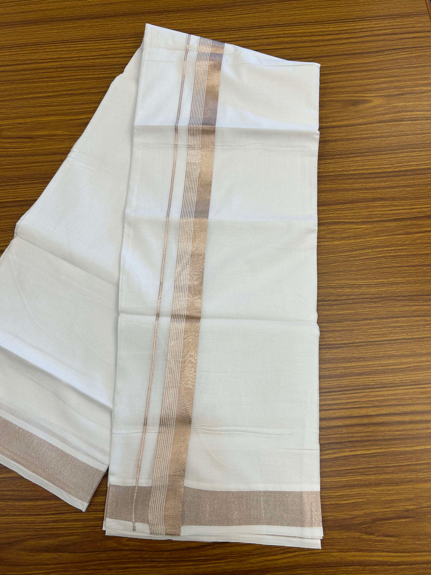 20% Discount ! Kaitharikada Balaramapuram 100% Cotton Pure White Double Mundu/Dothi - 100x80 - 1.5 inch Copper Silver Kasav Striped Kara 3.90 m (8 muzham) - 17 KK5301CKS