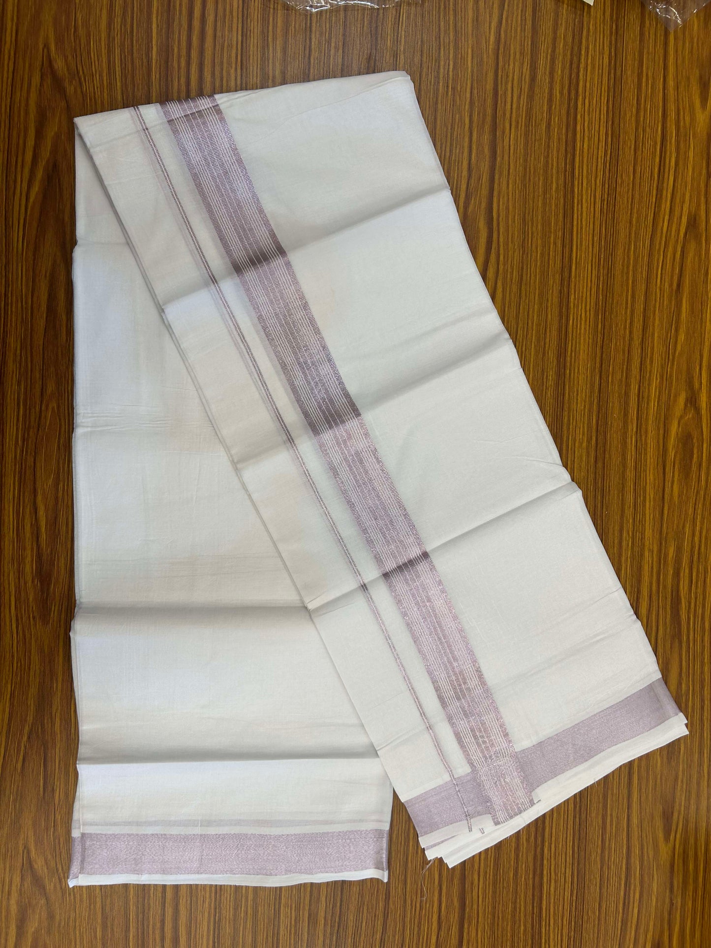 20% Discount ! Kaitharikada Balaramapuram 100% Cotton Pure White Double Mundu/Dothi - 100x80 - 1.75 inch Rose Pink Kasav Striped Kara 3.90 m (8 muzham) - 18 KK5301CKS