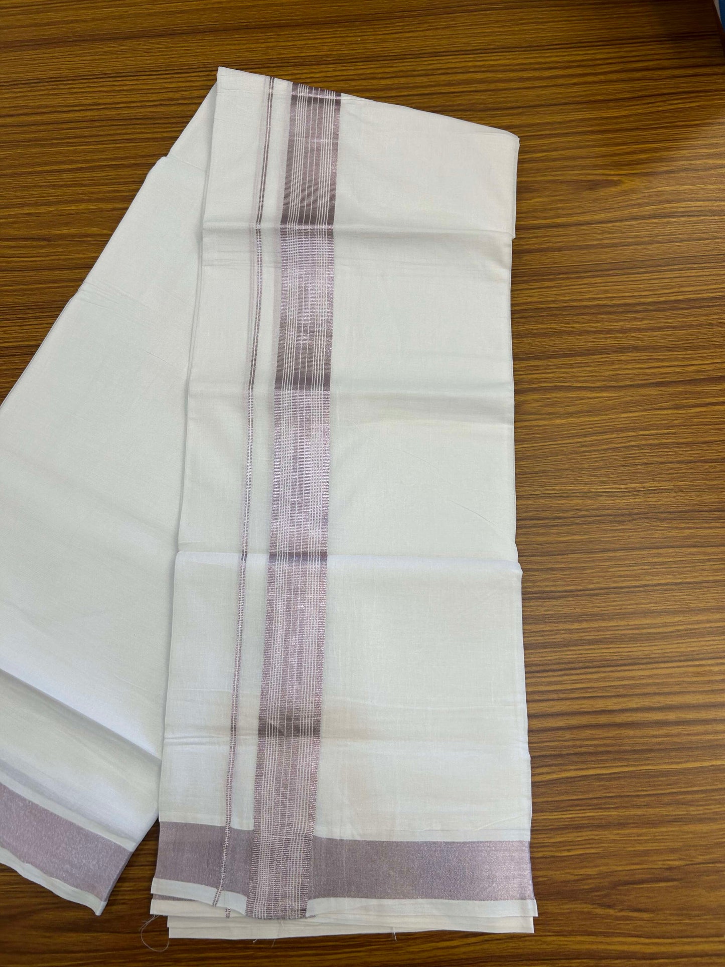 20% Discount ! Kaitharikada Balaramapuram 100% Cotton Pure White Double Mundu/Dothi - 100x80 - 1.75 inch Rose Pink Kasav Striped Kara 3.90 m (8 muzham) - 18 KK5301CKS