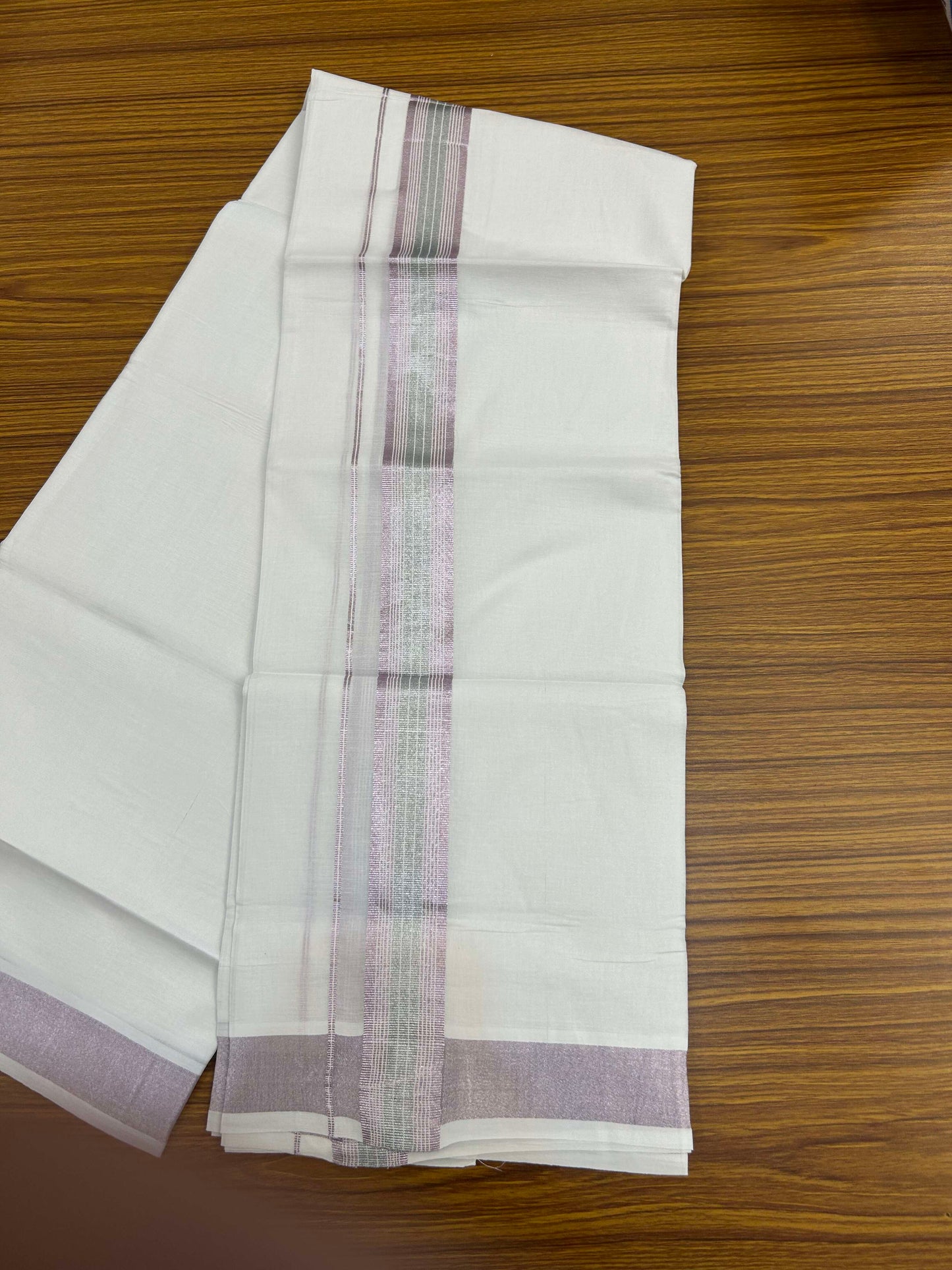 20% Discount ! Kaitharikada Balaramapuram 100% Cotton Pure White Double Mundu/Dothi - 100x80 - 1.5 inch Rose Pink Kasav Striped Kara 3.90 m (8 muzham) - 20 KK5301CKS