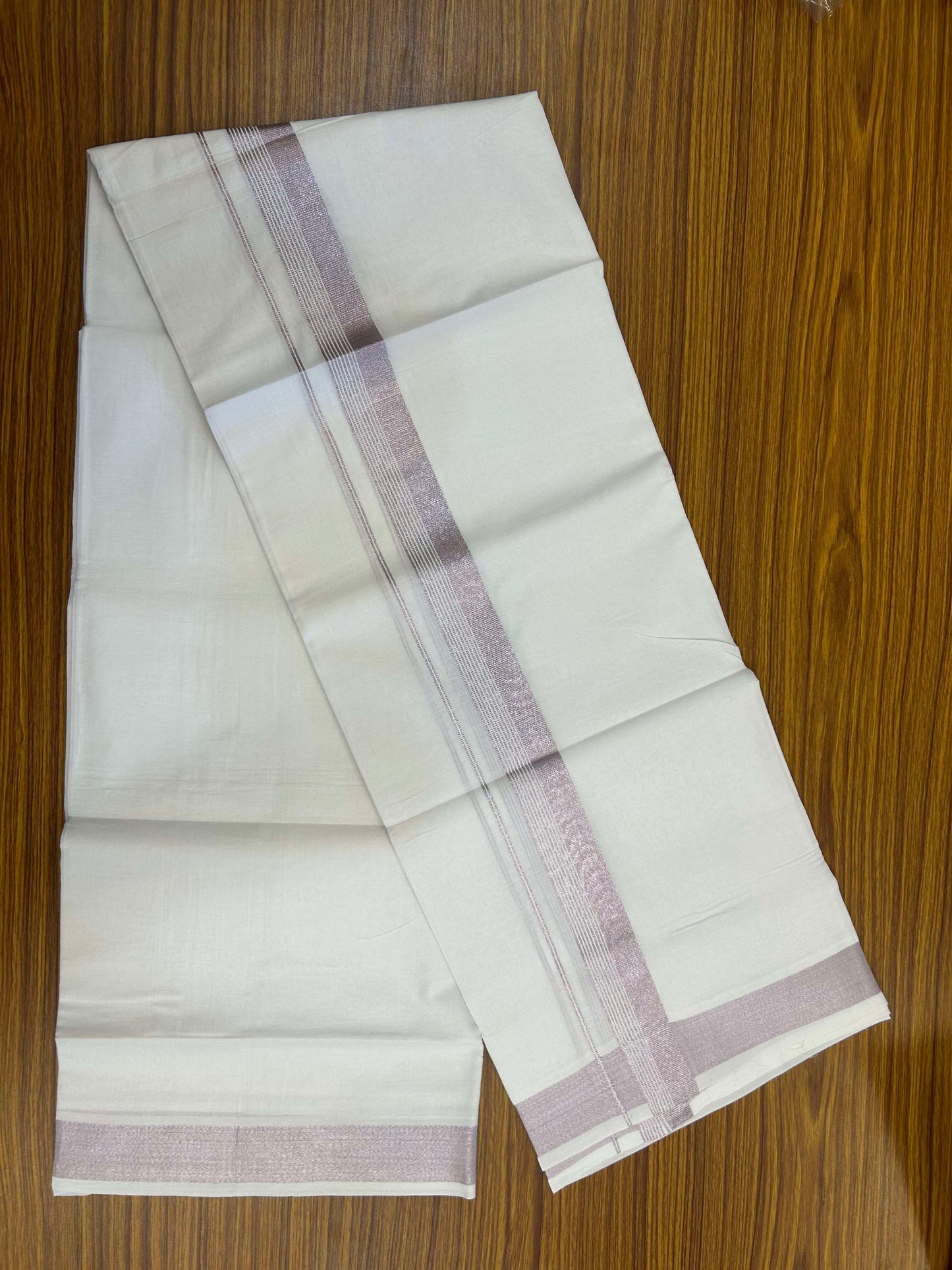 20% Discount ! Kaitharikada Balaramapuram 100% Cotton Pure White Double Mundu/Dothi - 100x80 - 1.25 inch Rose Pink Kasav Side Striped Kara 3.90 m (8 muzham) - 19 KK5301CKS