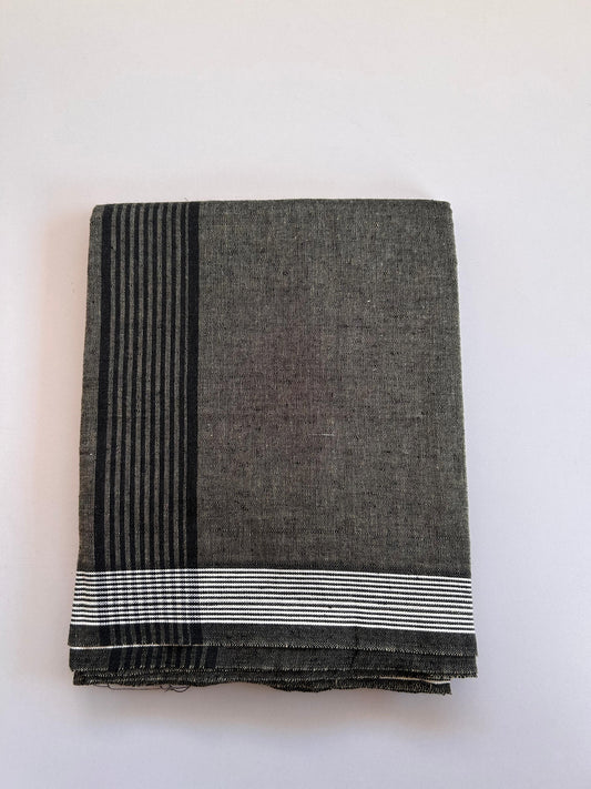 Kaitharikada - Single Kaily / Lungi - Mixed Cotton - (2/40s) twisted - 2.5 inch Black Striped kara with Cream & Black Shaded colour body (2 meter / 4 muzham) - 1 KK8089 SAT