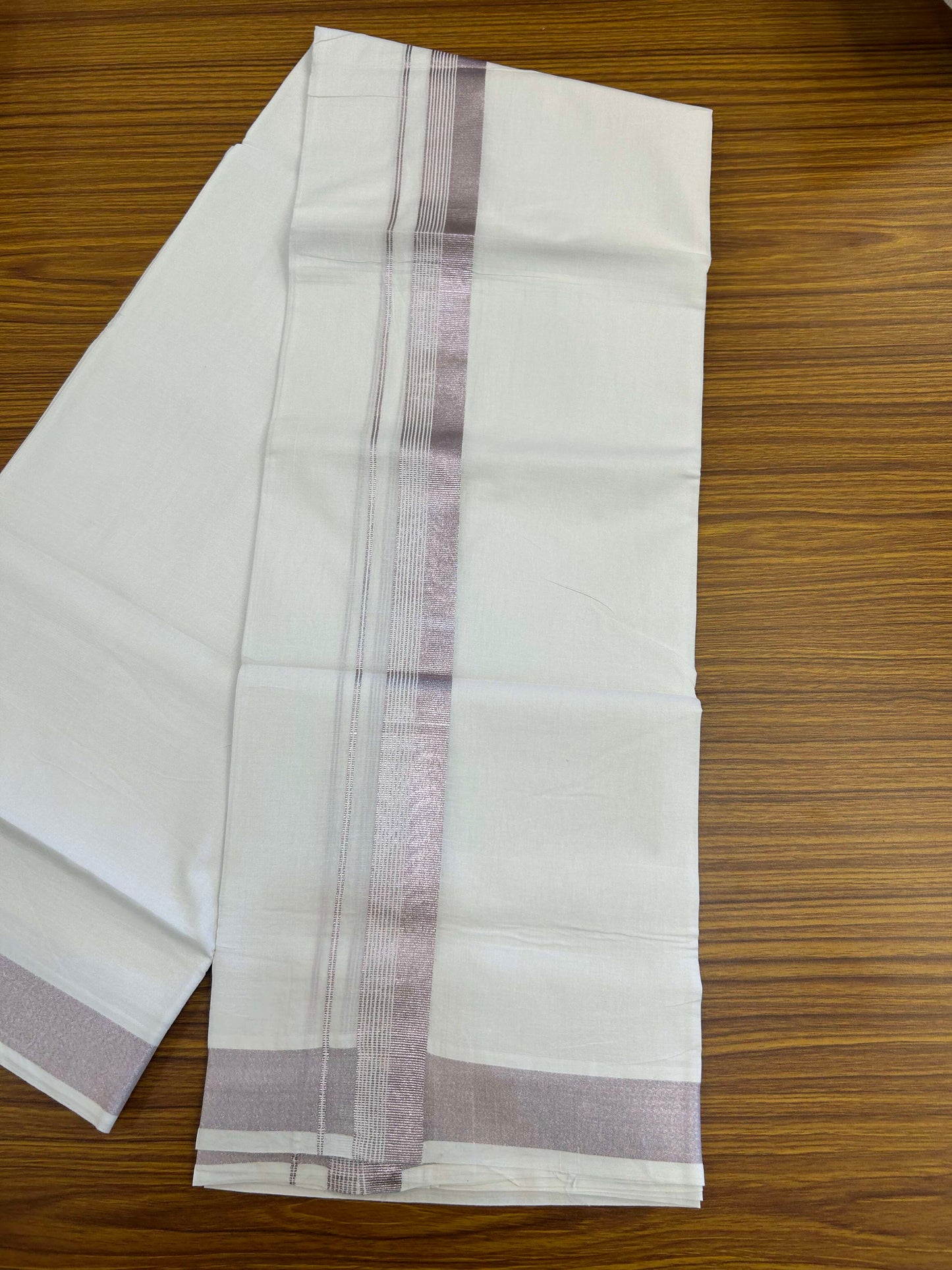 20% Discount ! Kaitharikada Balaramapuram 100% Cotton Pure White Double Mundu/Dothi - 100x80 - 1.25 inch Rose Pink Kasav Side Striped Kara 3.90 m (8 muzham) - 19 KK5301CKS
