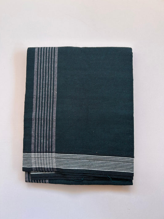 Kaitharikada - Single Kaily / Lungi - Mixed Cotton - (2/40s) twisted - 2.5 inch White Striped kara with Peacock Blue & Black Shaded colour body (2 meter / 4 muzham) - 2 KK8089 SAT