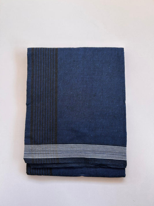 Kaitharikada - Single Kaily / Lungi - Mixed Cotton - (2/40s) twisted - 2.5 inch Black Striped kara with Navy Blue & Black Shaded colour body (2 meter / 4 muzham) - 4 KK8089 SAT