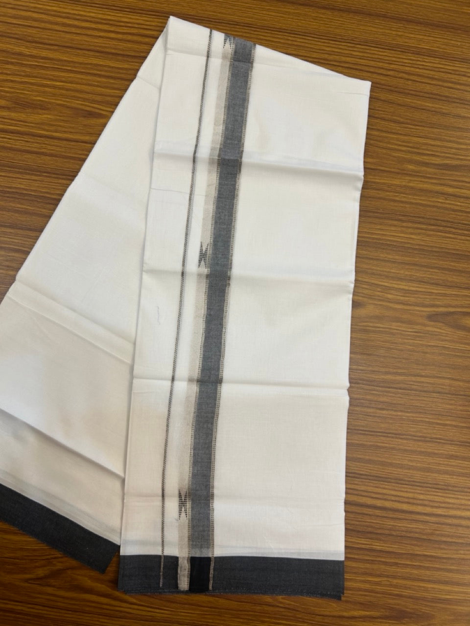 20% Discount ! Kaitharikada Balaramapuram 100% Cotton Pure White Double Mundu/Dothi - 100x80 - 1.5 inch Black & Silver Kasav Design Kara 4 mtr (8.5 muzham) - 4 KK5270 VAS