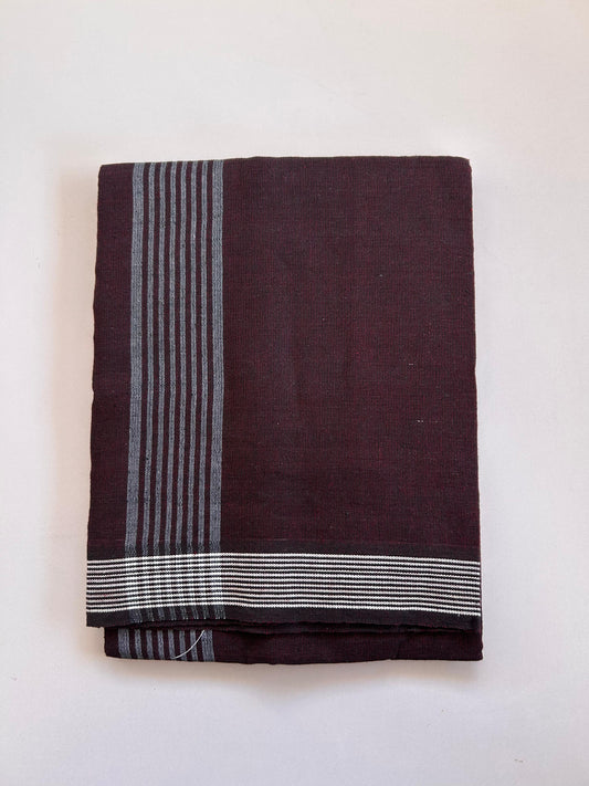 Kaitharikada - Single Kaily / Lungi - Mixed Cotton - (2/40s) twisted - 2.25 inch White Striped kara with Dark Maroon & Black Shaded colour body (2 meter / 4 muzham) - 7 KK8089 SAT