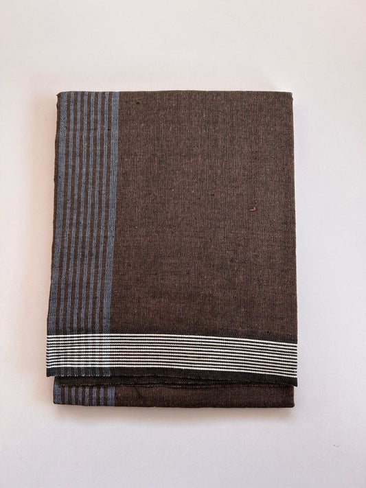 Kaitharikada - Single Kaily / Lungi - Mixed Cotton - (2/40s) twisted - 2.25 inch White Striped kara with Light Brown & Black Shaded colour body (2 meter / 4 muzham) - 9 KK8089 SAT