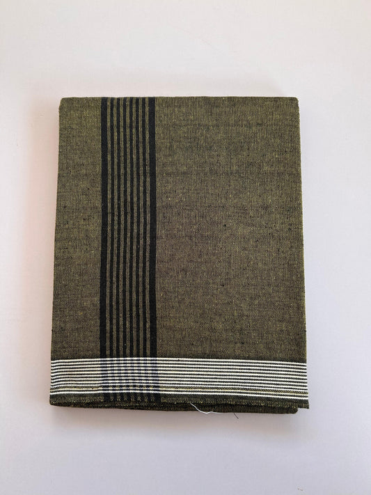 Kaitharikada - Single Kaily / Lungi - Mixed Cotton - (2/40s) twisted - 2.25 inch Black Striped kara with Royal Yellow & Black Shaded colour body (2 meter / 4 muzham) - 10 KK8089 SAT