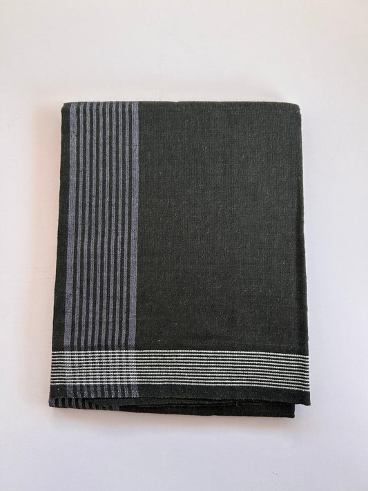 Kaitharikada - Single Kaily / Lungi - Mixed Cotton - (2/40s) twisted - 2.25 inch White Striped kara with Dark Olive Brown & Black Shaded colour body (2 meter / 4 muzham) - 11 KK8089 SAT