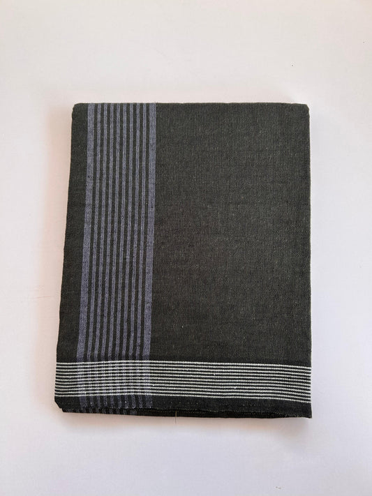 Kaitharikada - Single Kaily / Lungi - Mixed Cotton - (2/40s) twisted - 2.25 inch White Striped kara with Olive Green & Black Shaded colour body (2 meter / 4 muzham) - 12 KK8089 SAT