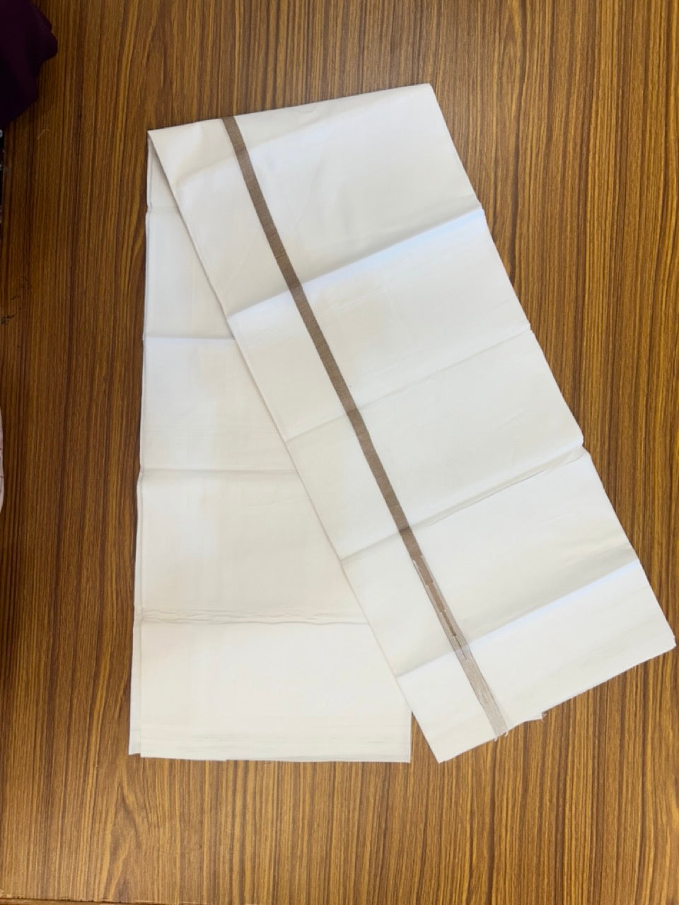 20% DISCOUNT!! NEW!! KaithariKada Balaramapuram 100% Cotton PURE WHITE Double Mundu/Dhoti - (100x80)s - 0.5 inch Brown Kara chutty - 10KK5270 VIN