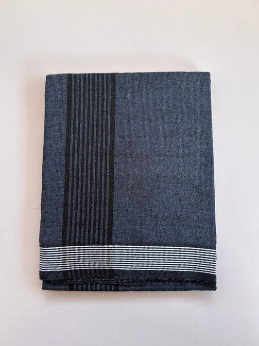 Kaitharikada - Single Kaily / Lungi - Mixed Cotton - (2/40s) twisted - 2.75 inch Black Striped kara with Ash Blue & Black Shaded colour body (2 meter / 4 muzham) - 16 KK8089 SAT