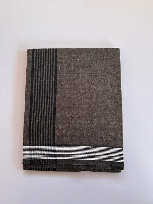 Kaitharikada - Single Kaily / Lungi - Mixed Cotton - (2/40s) twisted - 2.5 inch Black Striped kara with Tan & Black Shaded colour body (2 meter / 4 muzham) - 17 KK8089 SAT