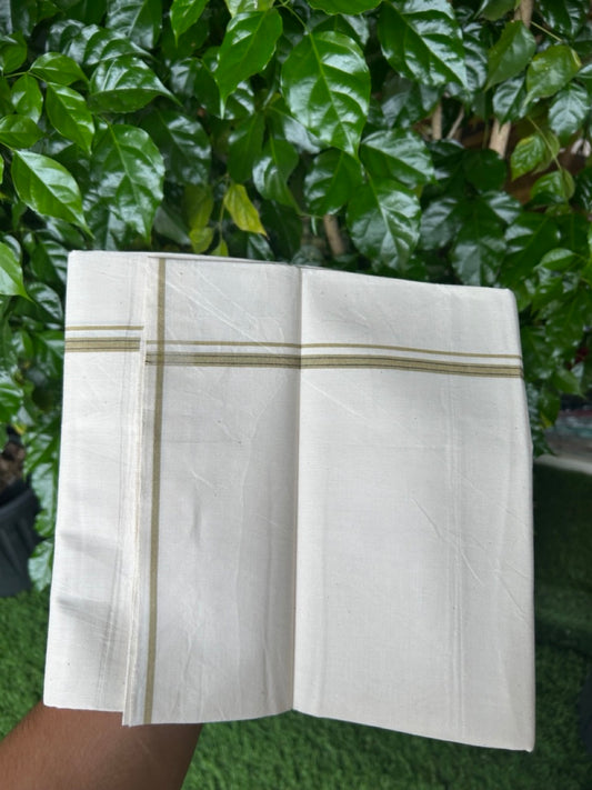 24% Discount !! KaithariKada Balaramapuram 100% Cotton OFF WHITE (Unbleached) Single Mundu/Dhoti - Twisted 60s Thread - 0.8 cm  Dark Mustard & black striped Kara (2 meter / 4 muzham) - 56KK5241 GL