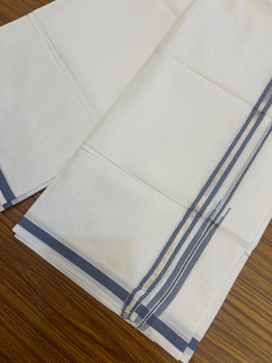 20% Discount ! NEW! KaithariKada Balaramapuram 100% Cotton Pure white Double Mundu/Dhoti - (100x80)s - 0.75 inch Ash Blue Chutty Silver Kasav  Kara- 16 KK5270 CKS