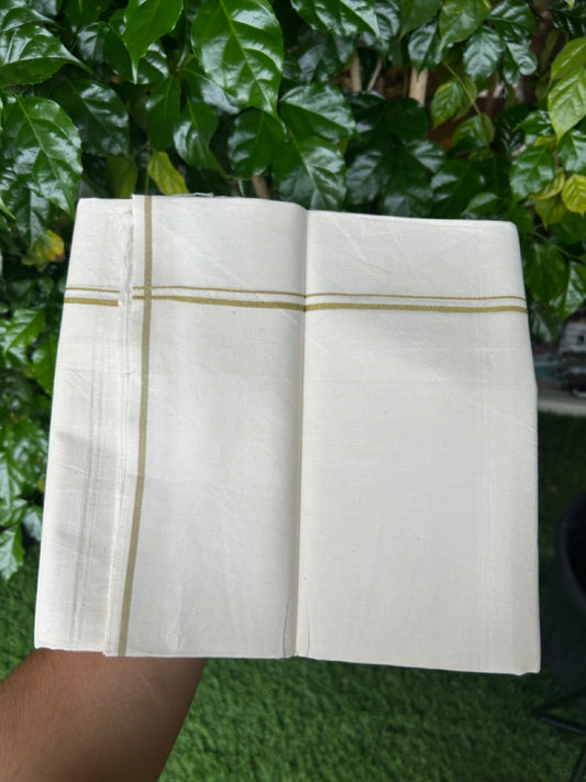24% Discount !! KaithariKada Balaramapuram 100% Cotton OFF WHITE (Unbleached) Single Mundu/Dhoti - Twisted 60s Thread - 0.3 cm  Dark Mustard thin Kara (2 meter / 4 muzham) - 55KK5241 GL