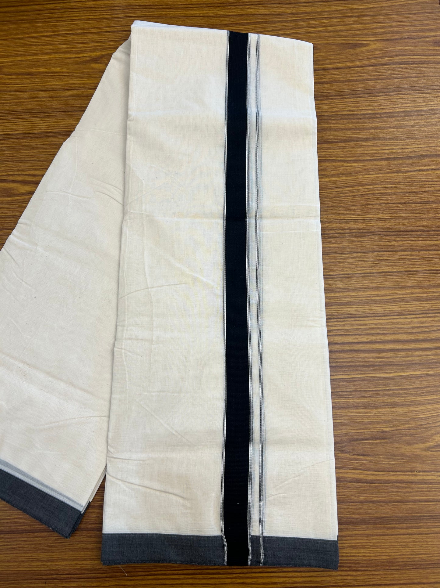 20% Discount KaithariKada Balaramapuram 100% Cotton Double Off white - (Unbleached) - Mundu/Dhoti - 100x80 - 1.25 inch Black Striped Kara - 3.80 mtr (8 Muzham) - 1 KK5347 ASH