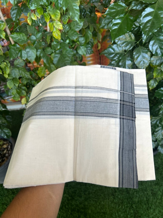 20% DISCOUNT ! KaithariKada Balaramapuram 100% Cotton Double Off white - (Unbleached) Mundu/Dhoti - 100X80 - 1.75 inch Black & Silver kasav Kara 4mtr (8.5 muzham) - 4 KK5271 PMC
