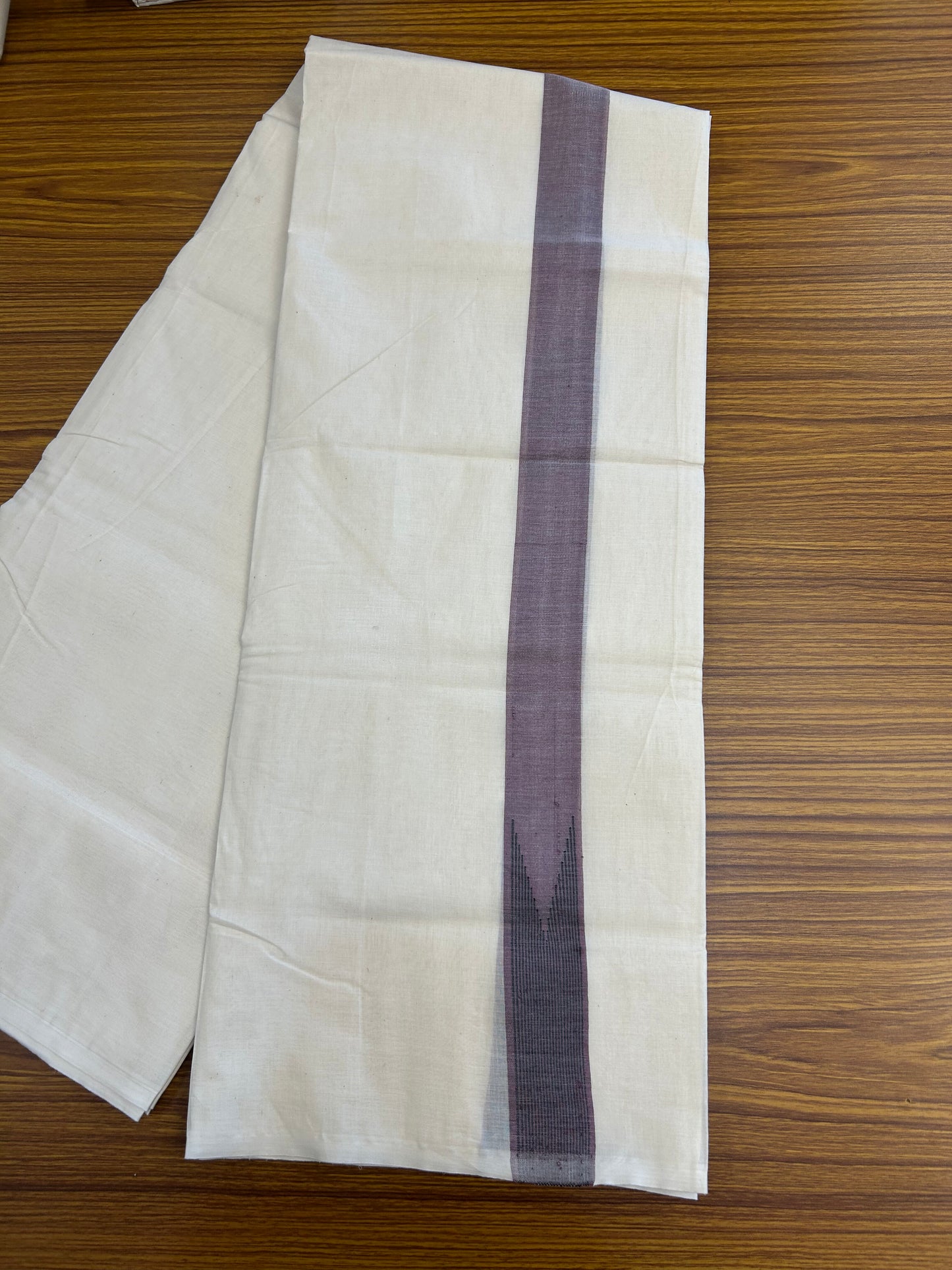 20% Discount ! KaithariKada 100% Cotton off white Double - (Unbleached) Mundu/Dhoti - 100X100 - 1.25 inch Puliyilakkara Dark Pastel Purple & Black Striped Chutty kara - 4 mtr (8.5 muzham) - 13 KK5347 ASH