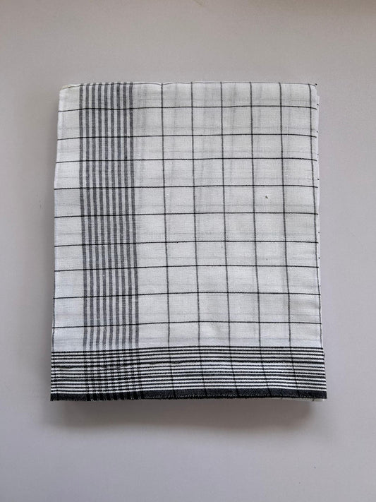 Kaitharikada - Single Kaily / Lungi - Mixed Cotton - (2/40s) twisted - 2 inch Black Striped kara with Black striped Check Design body (2 meter / 4 muzham) - 37 KK8088 SAT