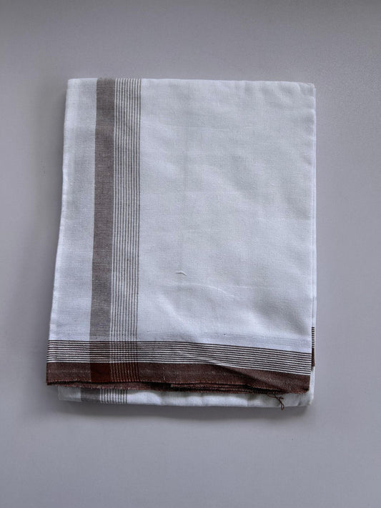 Kaitharikada - Single Kaily / Lungi - Mixed Cotton - (2/40s) twisted - 1.75 inch Brown Shaded Striped kara with White body (2 meter / 4 muzham) - 38 KK8088 SAT
