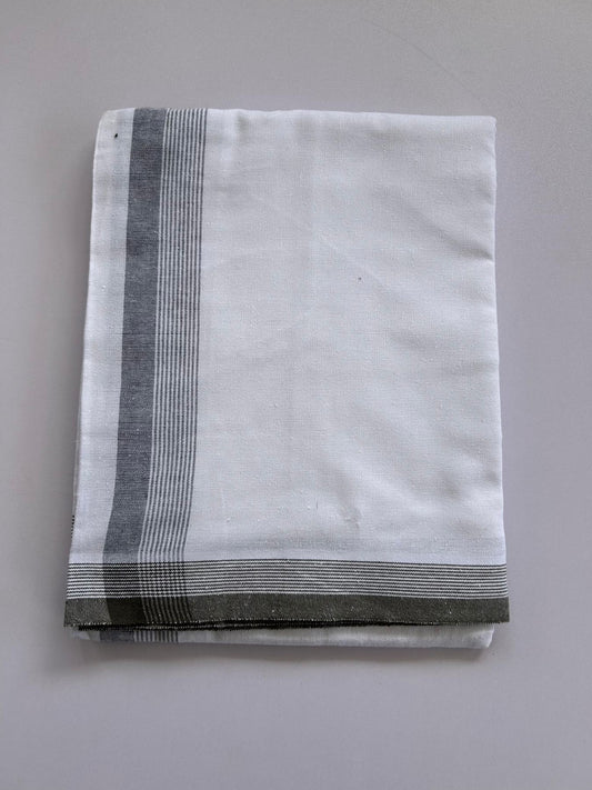 Kaitharikada - Single Kaily / Lungi - Mixed Cotton - (2/40s) twisted - 1.75 inch Sage Green Shaded Striped kara with White body (2 meter / 4 muzham) - 39 KK8088 SAT