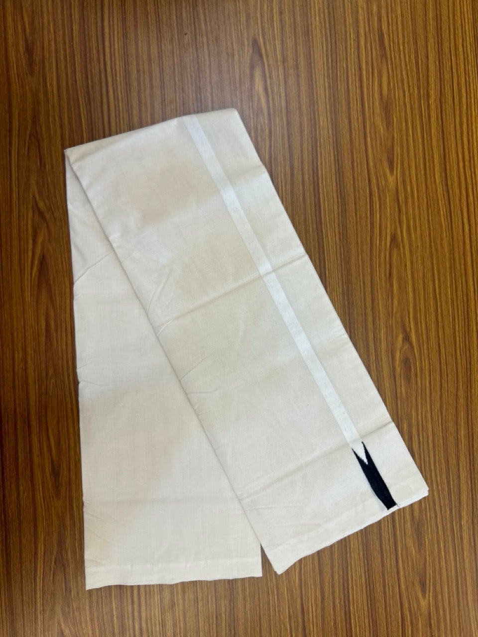 25% DISCOUNT ! KaithariKada HANDLOOM Unakkupaav Balaramapuram - 100% PURE Cotton Off White - (Unbleached) Double Mundu/Dhoti - 100x100 - 0.75 Inch Black Chutty - 1 KK5269 RAM