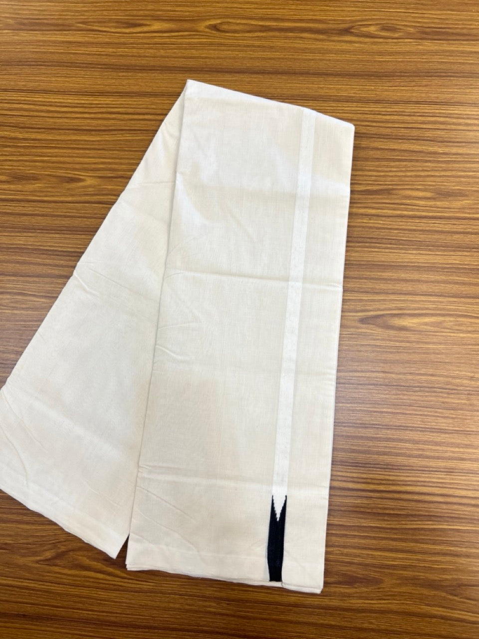 25% DISCOUNT ! KaithariKada HANDLOOM Unakkupaav Balaramapuram - 100% PURE Cotton Off White - (Unbleached) Double Mundu/Dhoti - 100x100 - 0.75 Inch Black Chutty - 1 KK5269 RAM