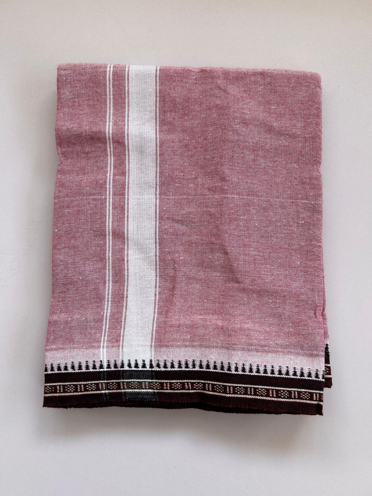 Kaitharikada - Single Kaily / Lungi - Mixed Cotton - (2/40s) twisted - 1.25 inch White Striped kara Maroon Kuppadam Border with Maroon & White Body (2 meter / 4 muzham) - 44 KK8088 SAT