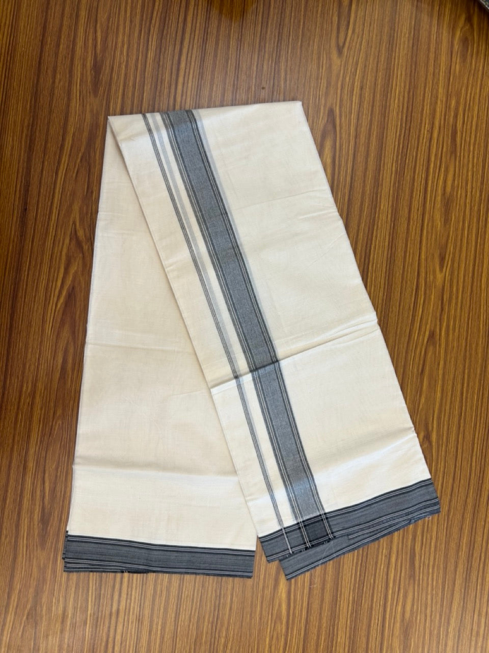 20% DISCOUNT ! KaithariKada Balaramapuram 100% Cotton Double Off white - (Unbleached) Mundu/Dhoti - 100X80 - 1.75 inch Black & Silver kasav Kara 4mtr (8.5 muzham) - 4 KK5271 PMC