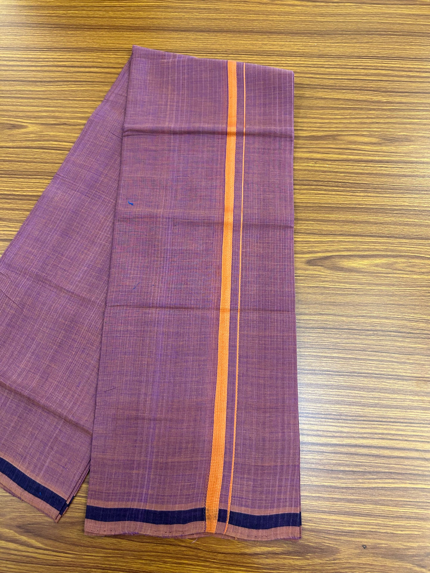 Kerala Handloom Single  - KaithariKada 100% Pure Cotton - Mundu/Dhoti Deep Ruby Body & 0.5 inch Orange Kara - (2 meter / 4 muzham)- 4 KK8051 ELA