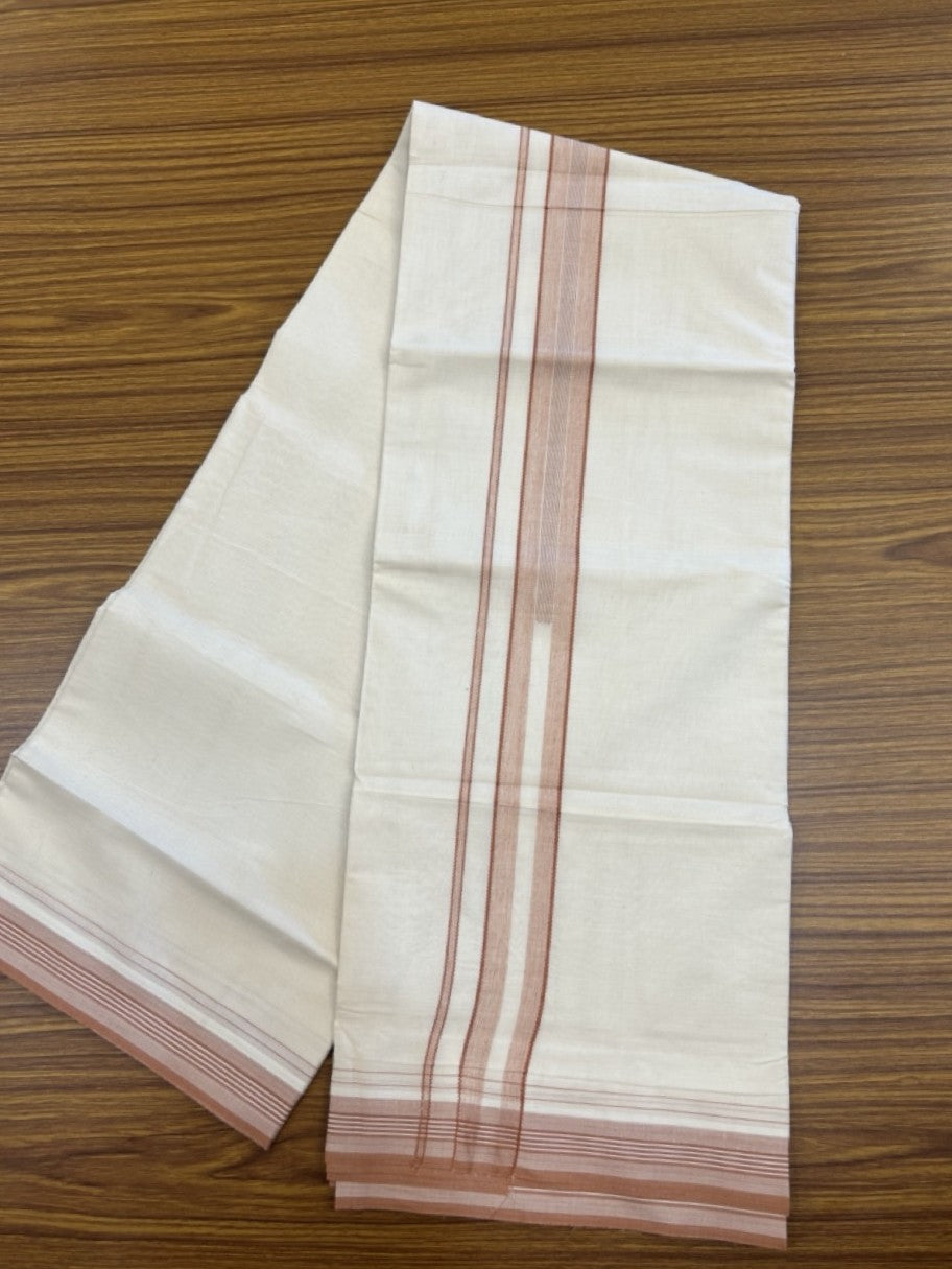 20% DISCOUNT ! KaithariKada Balaramapuram 100% Cotton Double Off white - (Unbleached) Mundu/Dhoti - 100X80 - 1.5 inch Orange Brown stripes Kara 4mtr (8.5 muzham) - 6 KK5271 VIN
