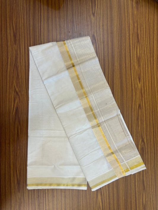 20% DISCOUNT! Kaitharikada Balaramapuram 100% Cotton OFF WHITE Double Mundu/Dothi  - 100x80 - Half Tissue 1.5 Inch Gold Kasav Stripes Kara - 10 KK5271 VIN