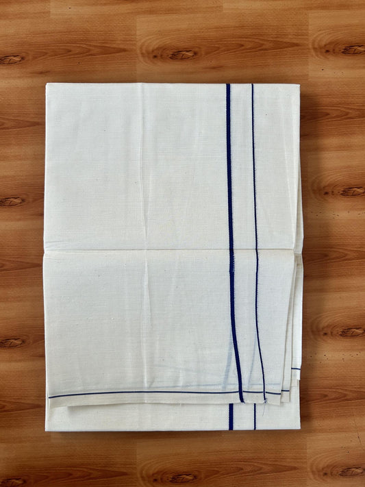 Single Off White (Unbleached) Mundu/Dhoti - KaithariKada 100% Cotton - 70X30 - 0.5 cm Navy Blue Kara (2 meter / 4 muzham) - 6 KK5461 PMC