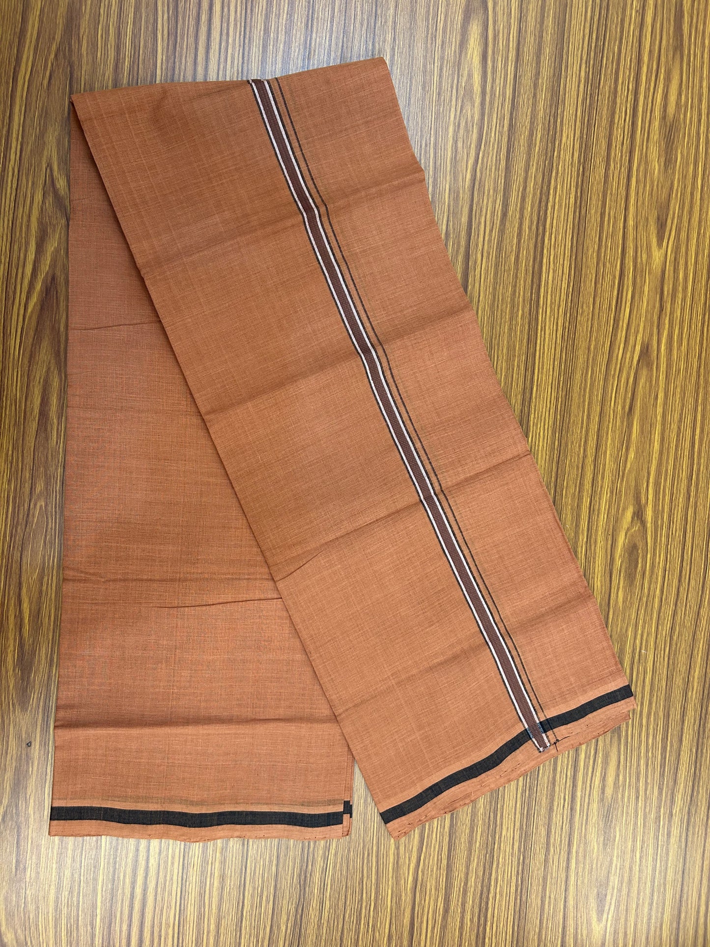Kerala Handloom Single  - KaithariKada 100% Pure Cotton - Mundu/Dhoti Kavi Body & 0.5 inch Dark Brown & Black Kara - (2 meter / 4 muzham)- 20 KK8051 ELA