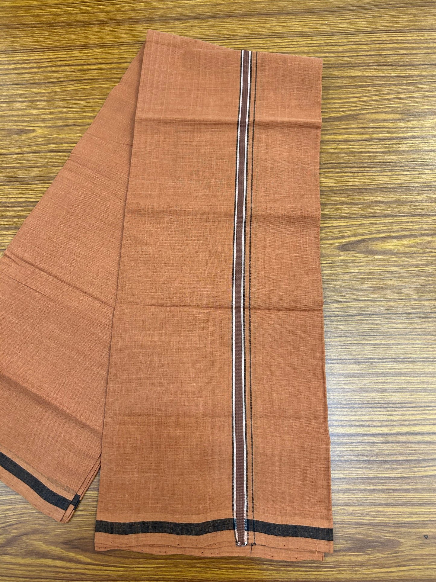 Kerala Handloom Single  - KaithariKada 100% Pure Cotton - Mundu/Dhoti Kavi Body & 0.5 inch Dark Brown & Black Kara - (2 meter / 4 muzham)- 20 KK8051 ELA