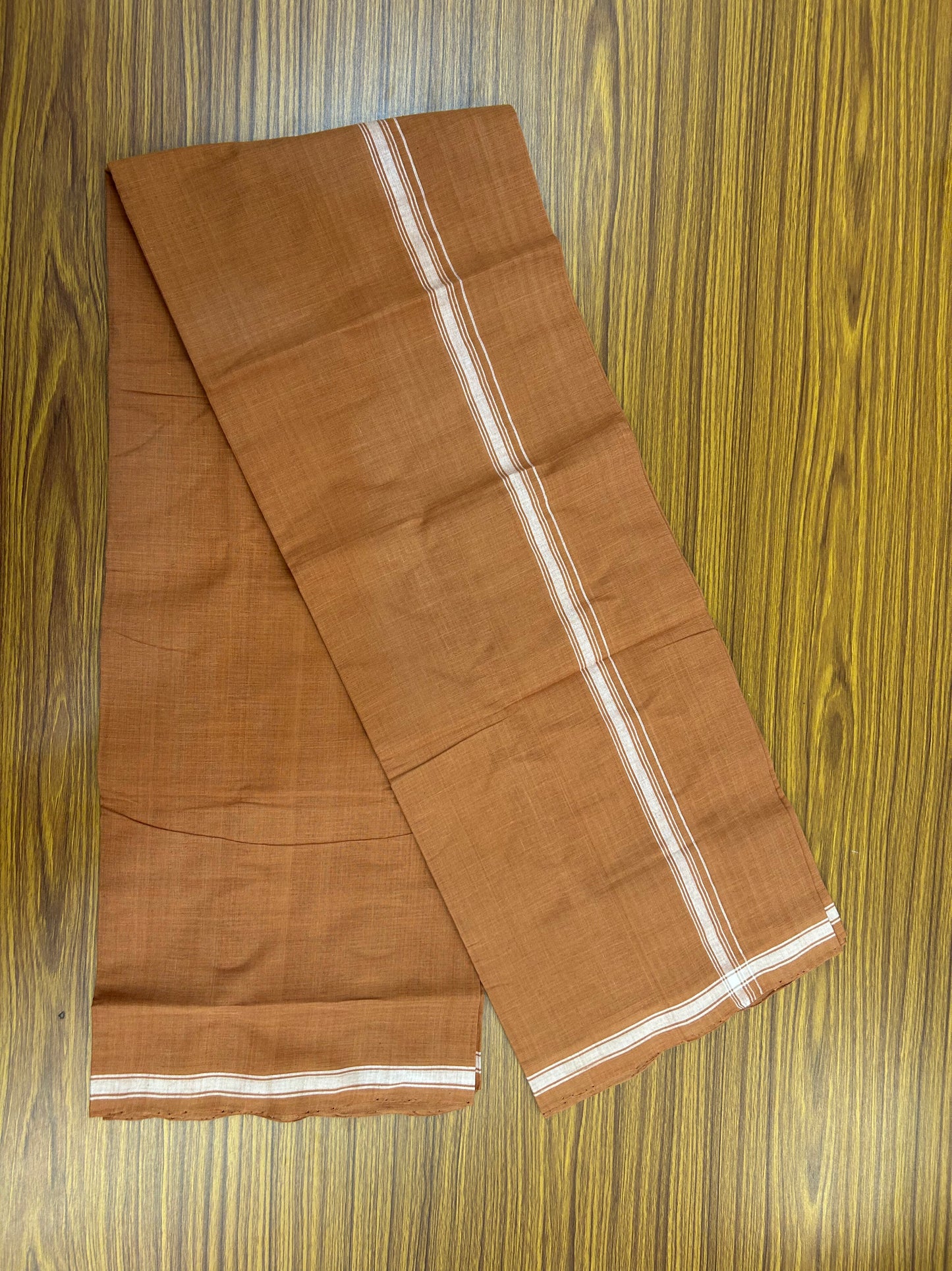 Kerala Handloom Single  - KaithariKada 100% Pure Cotton - Mundu/Dhoti Kavi Body & 0.5 inch White Striped Kara - (2 meter / 4 muzham)- 21 KK8051 ELA