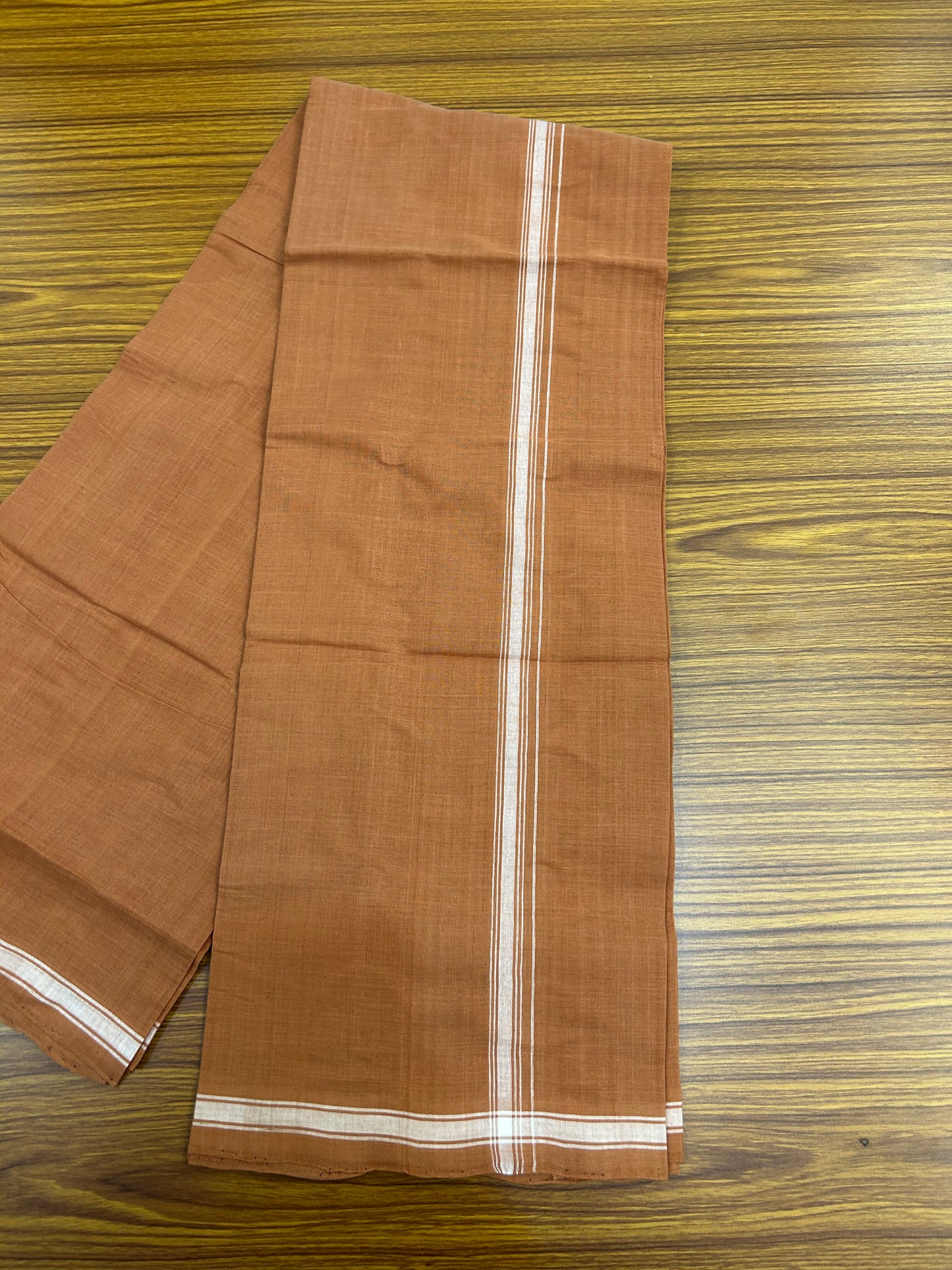 Kerala Handloom Single  - KaithariKada 100% Pure Cotton - Mundu/Dhoti Kavi Body & 0.5 inch White Striped Kara - (2 meter / 4 muzham)- 21 KK8051 ELA