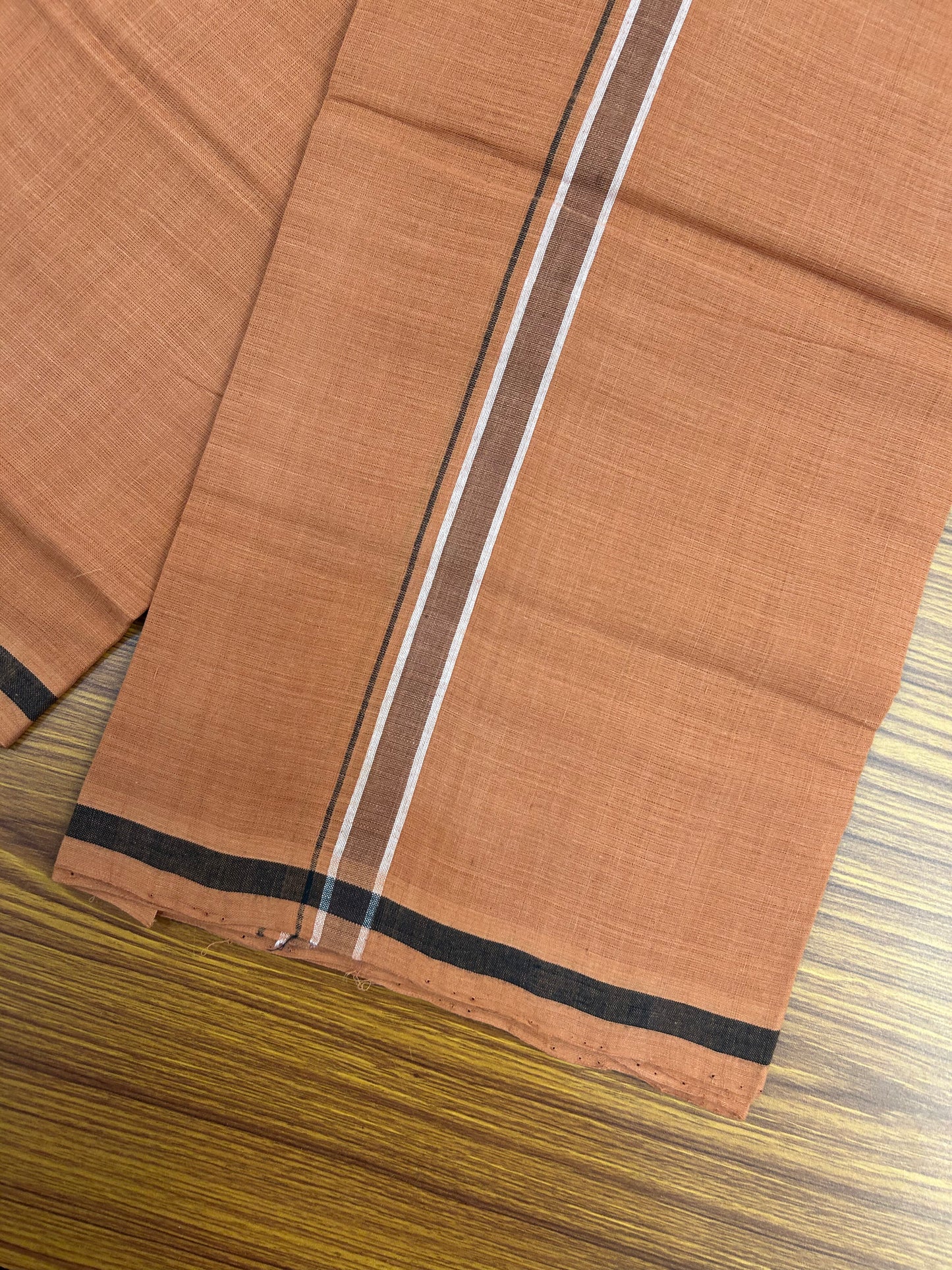 Kerala Handloom Single  - KaithariKada 100% Pure Cotton - Mundu/Dhoti Kavi Body & 0.75 inch Brown White Striped Kara - (2 meter / 4 muzham)- 22 KK8051 ELA