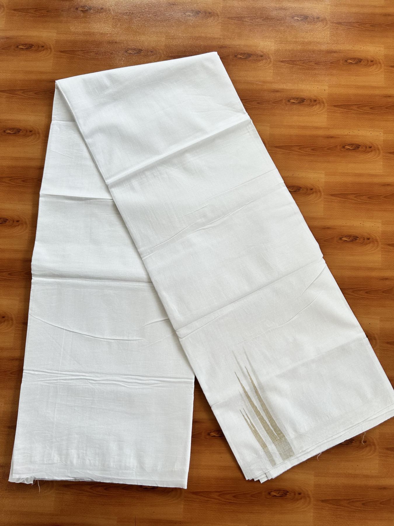 Double Pure White Mundu/Dhoti - 20% Discount !! KaithariKada Balaramapuram 100% Cotton - 100x80 - 3.5 cm Mustard Yellow Stripes Double Chutty Kara 3.80 mtr (8 muzham) - 2 KK5411 CKS