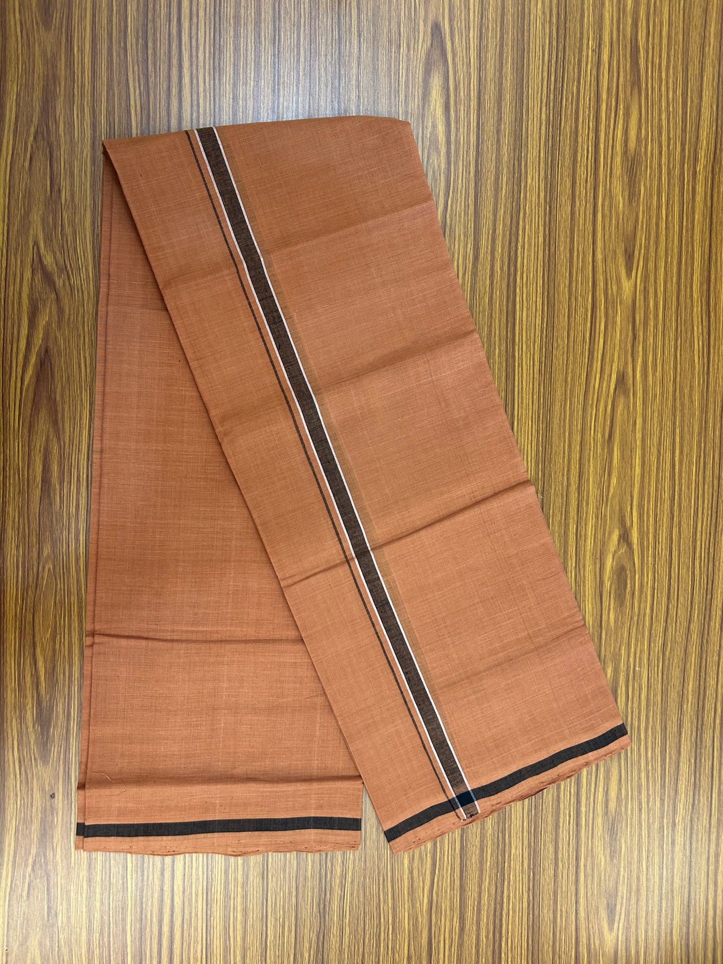 Kerala Handloom Single  - KaithariKada 100% Pure Cotton - Mundu/Dhoti Kavi Body & 0.75 inch Black & White Shaded Kara - (2 meter / 4 muzham)- 25 KK8051 ELA