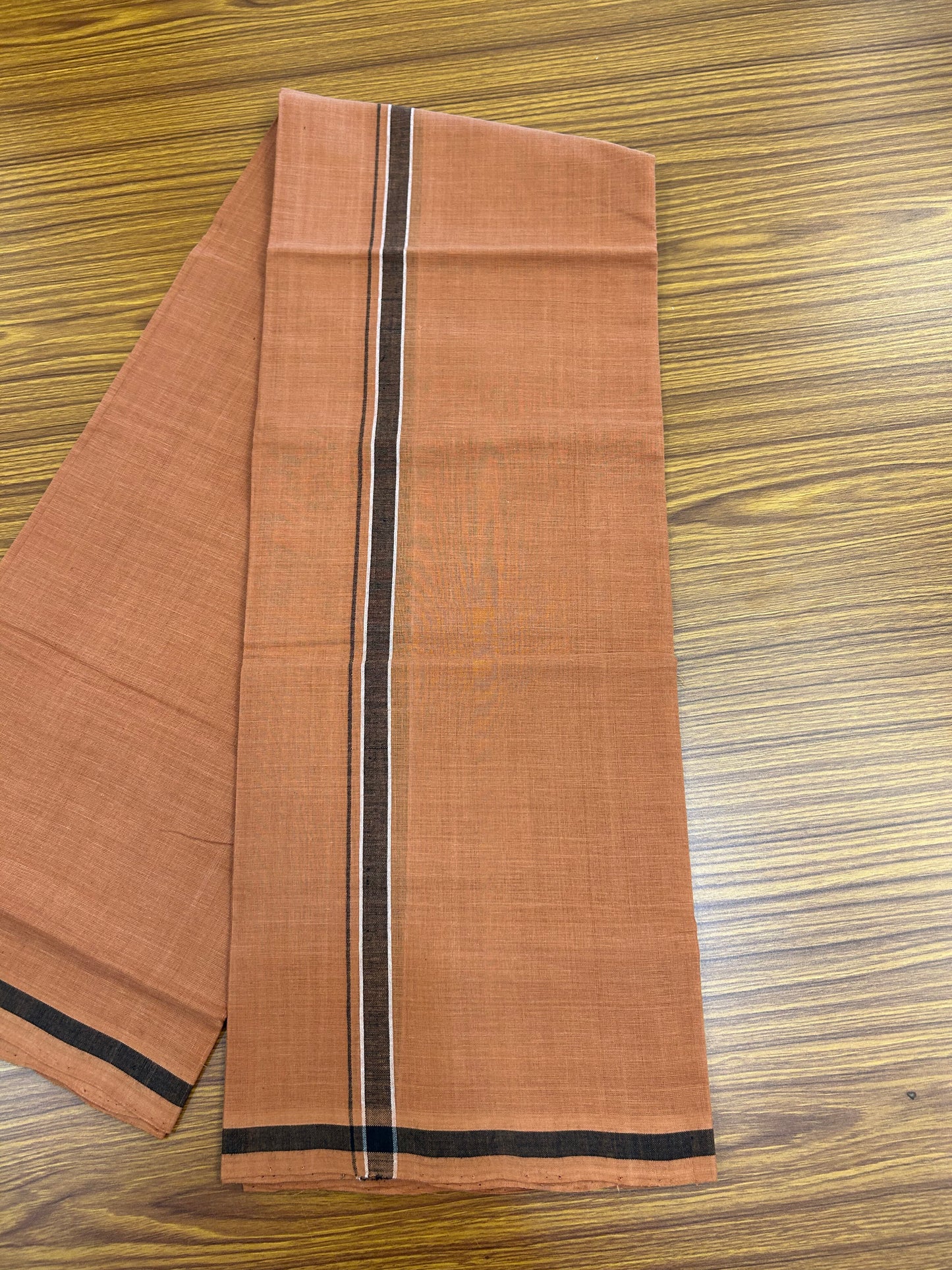 Kerala Handloom Single  - KaithariKada 100% Pure Cotton - Mundu/Dhoti Kavi Body & 0.75 inch Black & White Shaded Kara - (2 meter / 4 muzham)- 25 KK8051 ELA