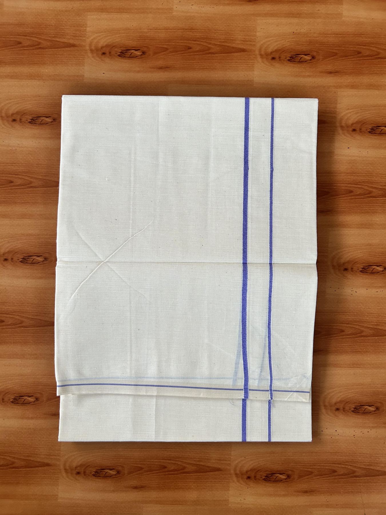 Single Off White (Unbleached) Mundu/Dhoti - KaithariKada 100% Cotton - 70X30 - 0.5 cm Lavender Kara (2 meter / 4 muzham) - 8 KK5461 PMC