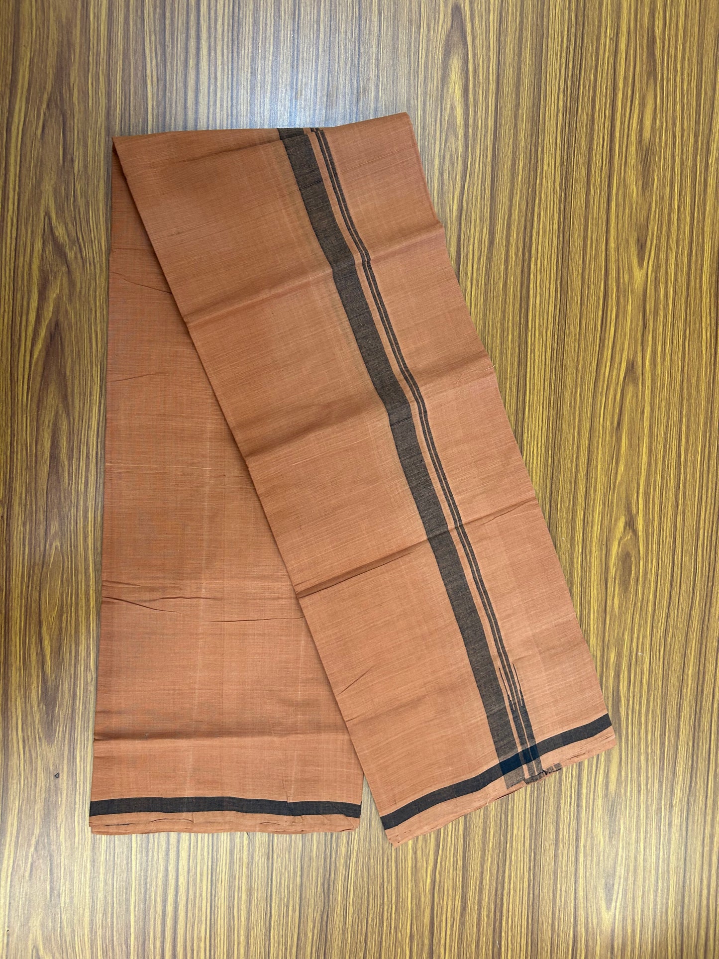 Kerala Handloom Single  - KaithariKada 100% Pure Cotton - Mundu/Dhoti Kavi Body & 0.75 inch Puliyilakkara Black Chutty Kara - (2 meter / 4 muzham)- 27 KK8051 ELA