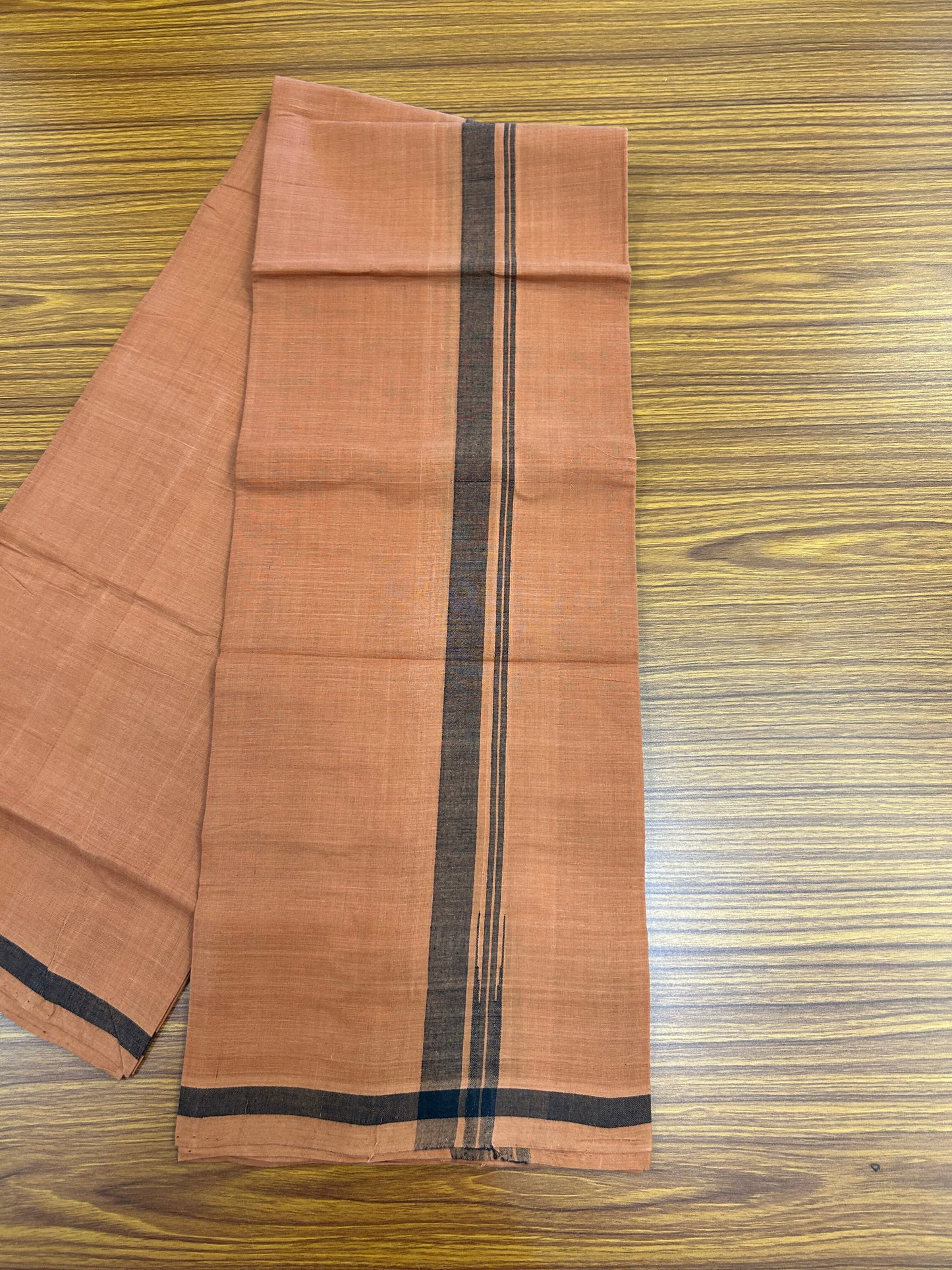 Kerala Handloom Single  - KaithariKada 100% Pure Cotton - Mundu/Dhoti Kavi Body & 0.75 inch Puliyilakkara Black Chutty Kara - (2 meter / 4 muzham)- 27 KK8051 ELA